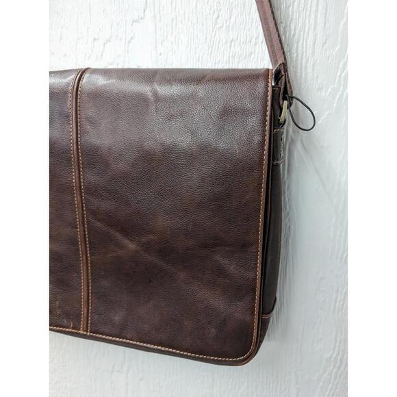 BOCONI Leather Messenger Bag Laptop Luxury Slim Brown Crossbody Shoulder Strap - Picture 3 of 9